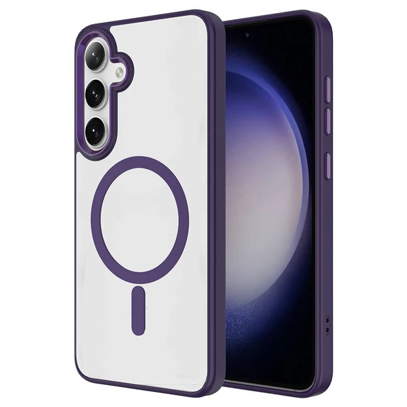 Zore Galaxy ile uyumlu S24 Kılıf M-safe Şarj Özellikli Krom M-safe Silikon Kapak - Resim 2