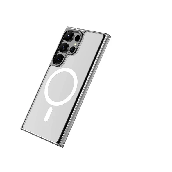 Zore Galaxy ile uyumlu S24 Ultra Kılıf M-safe Şarj Özellikli Şeffaf Sert PC Embos Kapak - Resim 10