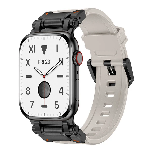 Zore Apple ile uyumlu Watch 42mm KRD-101 Titanyum Metal Başlıklı Silikon Kordon - 6