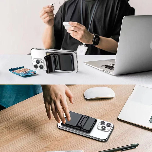 Zore CRD-05 Sade Tasarımlı 2 Hazneli PU Magnetik Standlı Kartlık - 8