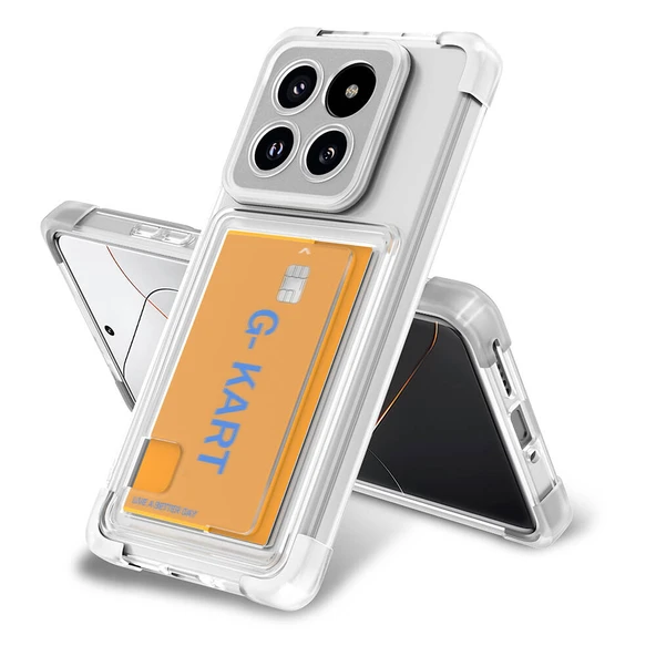 Zore Xiaomi ile uyumlu Mi 14 Pro Kılıf Airbag Tasarımlı Şeffaf Kartlıklı G-Kart Kapak