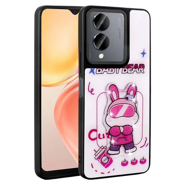 Zore Vivo ile uyumlu Y36 5G Kılıf Parlayan Kabartmalı İkonik Figürlü Amas Silikon Kapak - 8