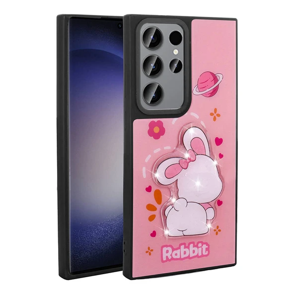 Zore Galaxy ile uyumlu S23 Ultra Kılıf Parlayan Kabartmalı İkonik Figürlü Amas Silikon Kapak