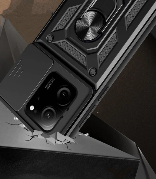 Zore Xiaomi ile uyumlu Mi 13T Pro Kılıf Magnetik Standlı Kamera Korumalı Sürgülü Vega Kapak - 2