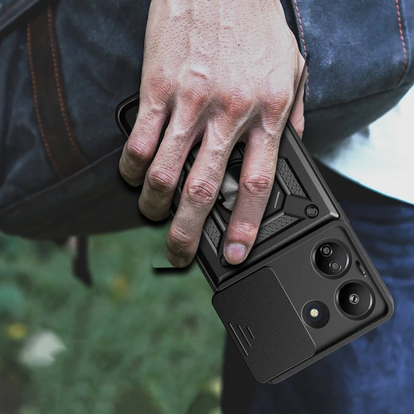 Zore Xiaomi ile uyumlu Redmi 13C Kılıf Magnetik Standlı Kamera Korumalı Sürgülü Vega Kapak - 6