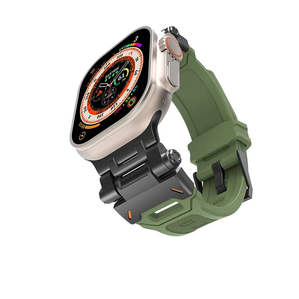 Zore Apple ile uyumlu Watch 7 45mm KRD-108 Metal Başlıklı Silikon Kordon
