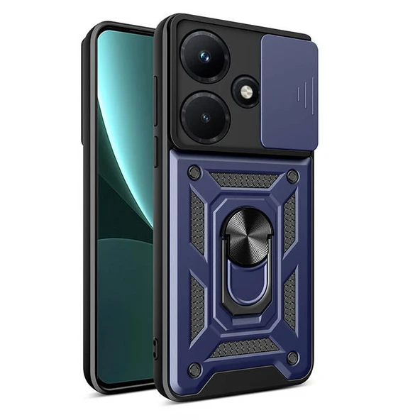 Zore İnfinix ile uyumlu Hot 30i Kılıf Magnetik Standlı Kamera Korumalı Sürgülü Vega Kapak