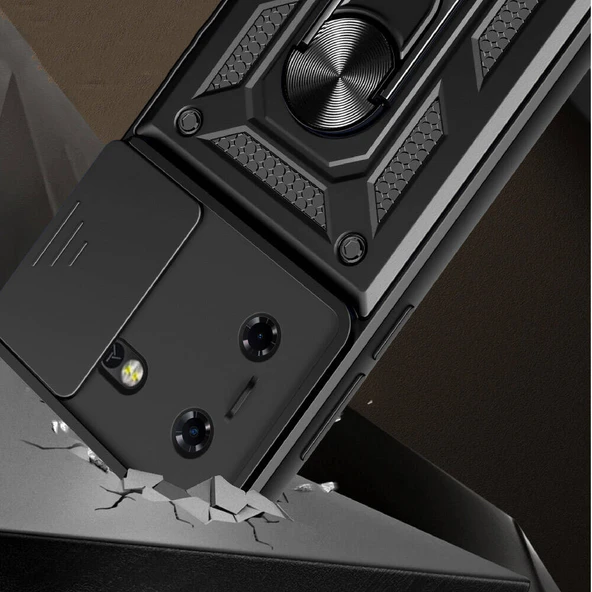 Zore Tecno ile uyumlu Pova 5 Kılıf Magnetik Standlı Kamera Korumalı Sürgülü Vega Kapak - 3