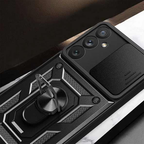 Zore Galaxy ile uyumlu A54 Kılıf Magnetik Standlı Kamera Korumalı Sürgülü Vega Kapak - 7