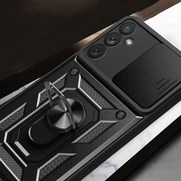 Zore Galaxy ile uyumlu A34 Kılıf Magnetik Standlı Kamera Korumalı Sürgülü Vega Kapak - 7