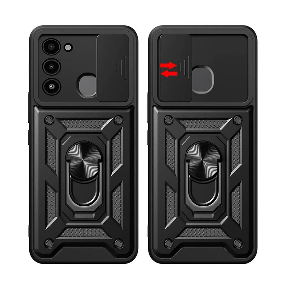 Zore Tecno ile uyumlu Spark 8C Kılıf Magnetik Standlı Kamera Korumalı Sürgülü Vega Kapak - 3