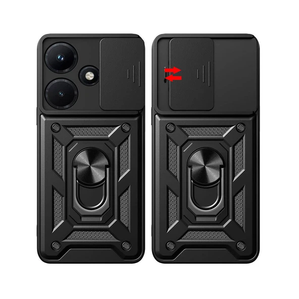 Zore İnfinix ile uyumlu Hot 30i Kılıf Magnetik Standlı Kamera Korumalı Sürgülü Vega Kapak - 10