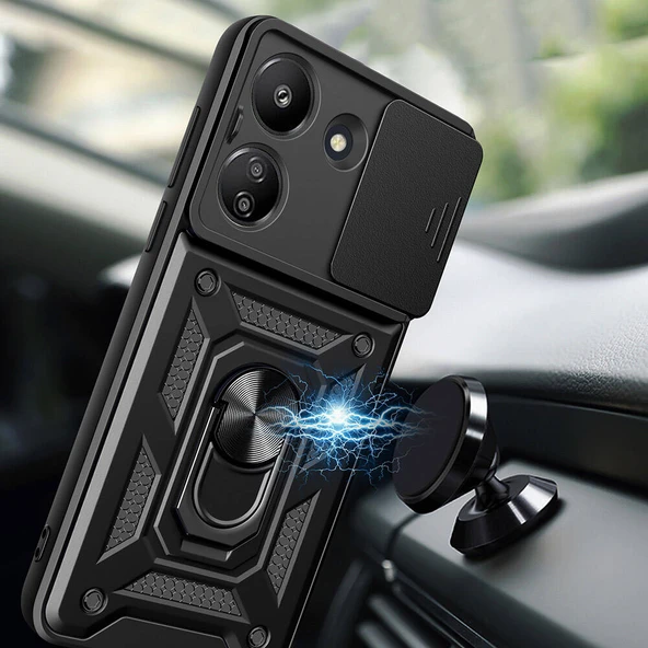 Zore Xiaomi ile uyumlu Redmi 13C Kılıf Magnetik Standlı Kamera Korumalı Sürgülü Vega Kapak - 3