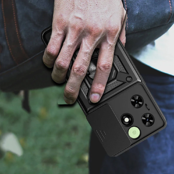 Zore Tecno ile uyumlu Spark 20 Kılıf Magnetik Standlı Kamera Korumalı Sürgülü Vega Kapak - Resim 8