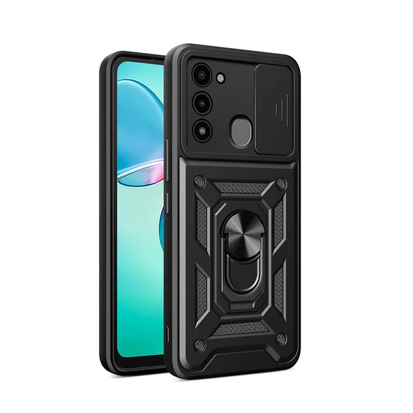 Zore Tecno ile uyumlu Spark 8C Kılıf Magnetik Standlı Kamera Korumalı Sürgülü Vega Kapak - 11