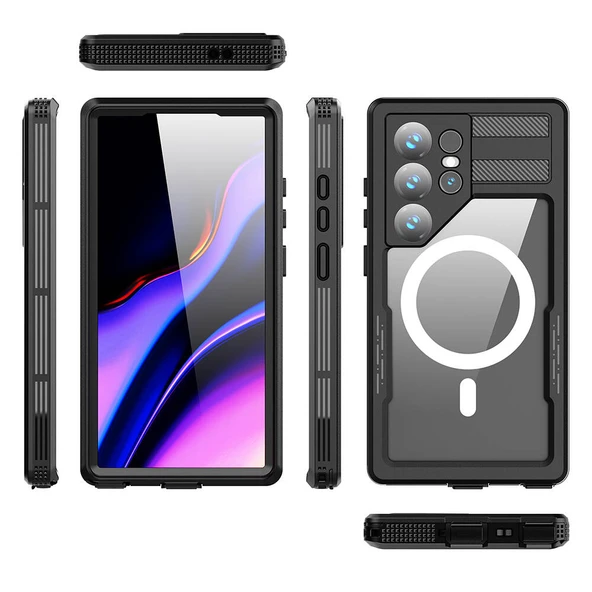Zore Galaxy ile uyumlu S24 Ultra Kılıf M-safe Şarj Özellikli 1-1 Su Geçirmez Kılıf - 9