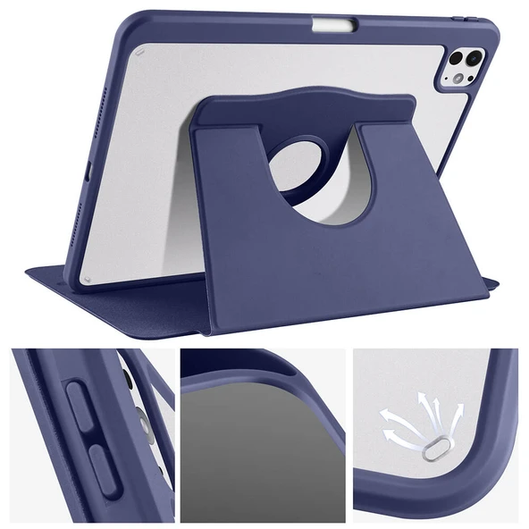 Zore Apple ile uyumlu iPad Pro 11 2024 Kılıf Termik Kalem Bölmeli Dönebilen Standlı Kılıf - Resim 5