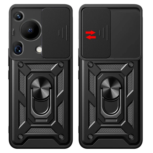 Zore Huawei ile uyumlu Pura 70 Ultra Kılıf Magnetik Standlı Kamera Korumalı Sürgülü Vega Kapak - 3