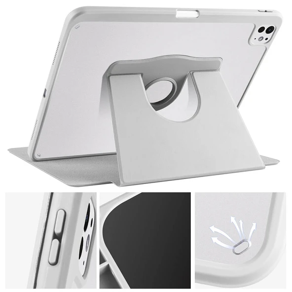 Zore Apple ile uyumlu iPad Pro 13 2024 Kılıf Termik Kalem Bölmeli Dönebilen Standlı Kılıf - Resim 7