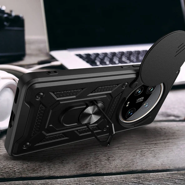 Zore Xiaomi ile uyumlu Mi 14 Ultra Kılıf Magnetik Standlı Kamera Korumalı Sürgülü Vega Kapak - 6