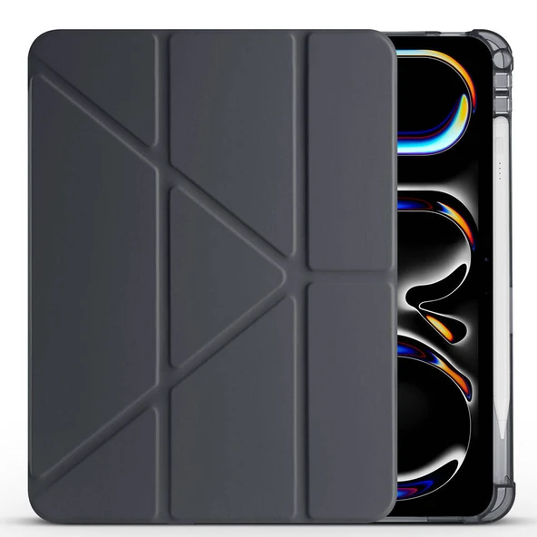 Zore Apple ile uyumlu iPad Pro 11 2024 Kılıf Tri Folding Kalem Bölmeli Standlı Kılıf - 3