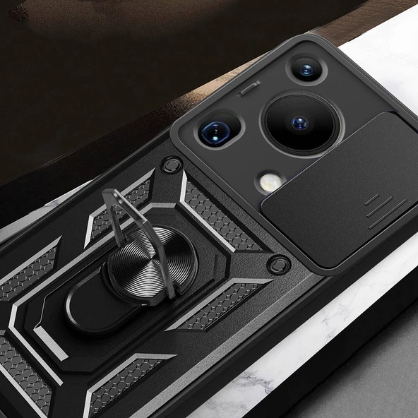 Zore Huawei ile uyumlu Pura 70 Ultra Kılıf Magnetik Standlı Kamera Korumalı Sürgülü Vega Kapak - 7