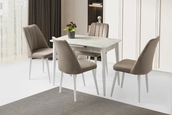 Açılır 60x100 Cm Mini Silva Marmo Masa 4 Adet Sude Sandalye Takım