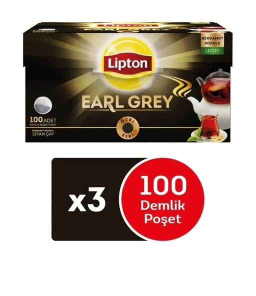 Lipton Earl Grey 3.2 gr 100'lü 3 Adet Bergamotlu Demlik Poşet Çay ürün görseli