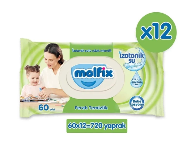 Molfix İzotonik Sulu Ferah Temizlik 60 Yaprak 12'li Paket Islak Mendil