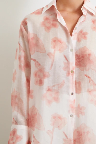Organze Desenli Tül Gömlek Pembe - Resim 5