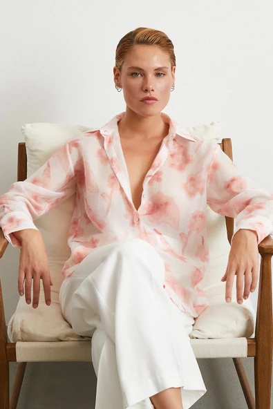 Organze Desenli Tül Gömlek Pembe ürün görseli