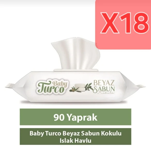 Baby Turco Beyaz Sabun Kokulu 90 Yaprak 18'li Paket Islak Mendil ürün görseli