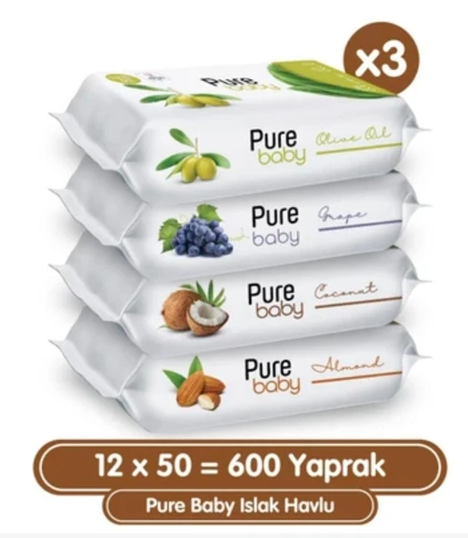 Pure Baby Meyveli Karma 50 Yaprak 12'li Paket Islak Havlu
