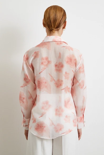 Organze Desenli Tül Gömlek Pembe - Resim 6