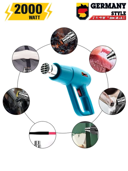 Germany Style Alman PRO-4200 Darbeye Dayanıklı Bakır Sargı 2 Kademeli Sıcak Hava Isı Tabancası - 3