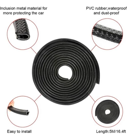 Oto Araç Kapı Koruma Fitili 5metre Parlak Siyah Renk Çarpma Çizilme Önleyici Fitil - 3