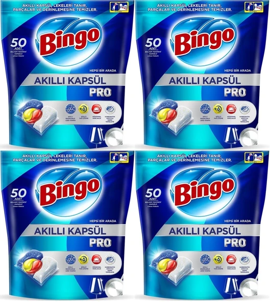 Bingo Akıllı Kapsül Pro Bulaşık Makinesi Deterjanı Tableti 200 Adet Limon Kokulu (4PK*50)