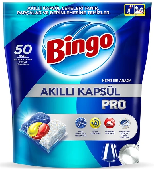 Bingo Akıllı Kapsül Pro Bulaşık Makinesi Deterjanı Tableti 50 Adet Limon Kokulu