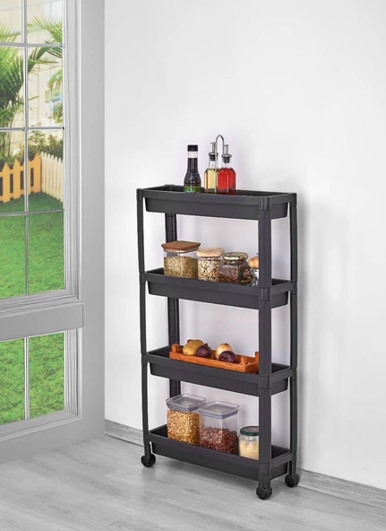 Sev Plastik 4 Katlı Tekerlekli Diktördgen Organizetör Raf Siyah - 2