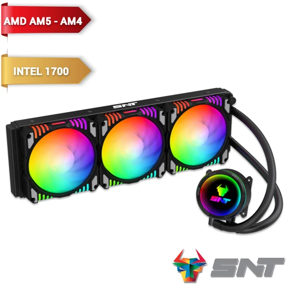 Snt SS360-3F-B Argb 360Mm. Siyah Sıvı Soğutma AM4 AM5 LGA 1200 1700 20XX