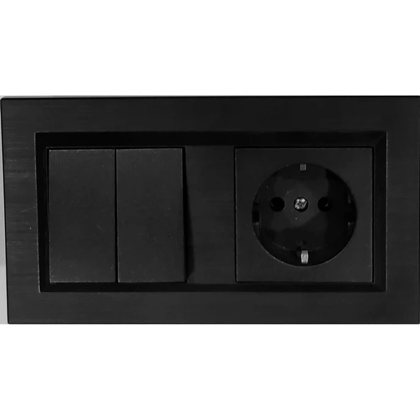 Ovivo Quantum Siyah Komütatör (İkili Anahtar)+Topraklı Priz 2'li Set ürün görseli 1