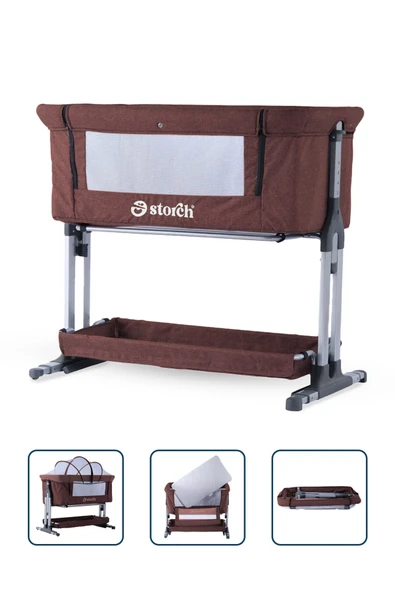 Baby Storch - Sallanabilir Anne Yanı Portatif Beşik - Yükseklik Ayarlı, Cibinlik ve Tekerlekli - 9