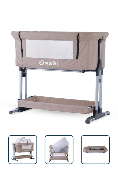 Baby Storch - Sallanabilir Anne Yanı Portatif Beşik - Yükseklik Ayarlı, Cibinlik ve Tekerlekli - 8