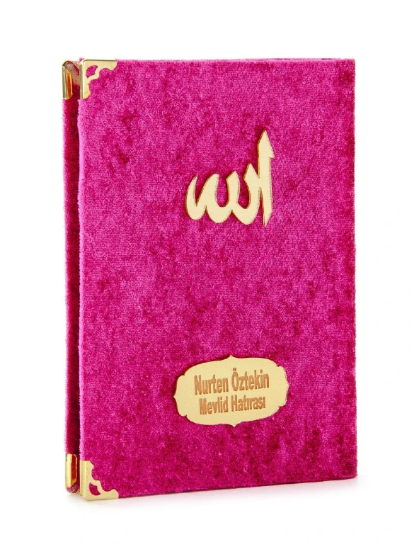 Biricik Anneme Özel Set Cep Boy Kadife Yasin Kitabı İsim Plakalı Seccade Tesbih Kutulu Fuşya - Resim 4
