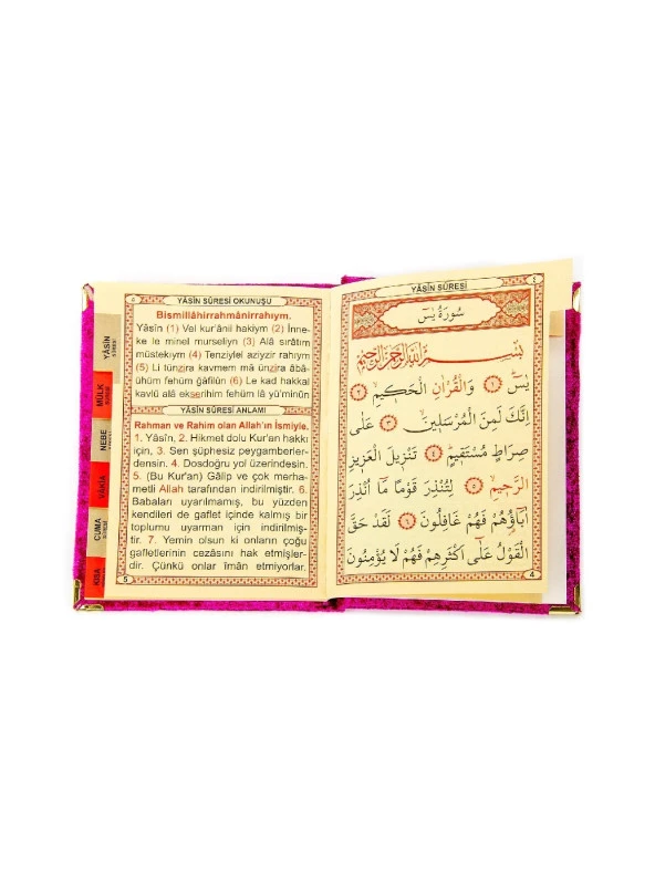 Biricik Anneme Özel Set Cep Boy Kadife Yasin Kitabı İsim Plakalı Seccade Tesbih Kutulu Fuşya - Resim 5