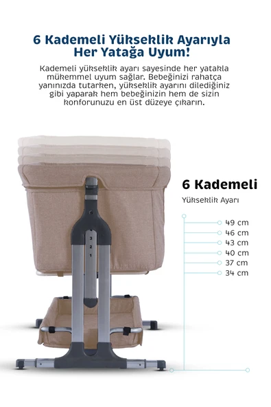 Baby Storch - Sallanabilir Anne Yanı Portatif Beşik - Yükseklik Ayarlı, Cibinlik ve Tekerlekli - 12