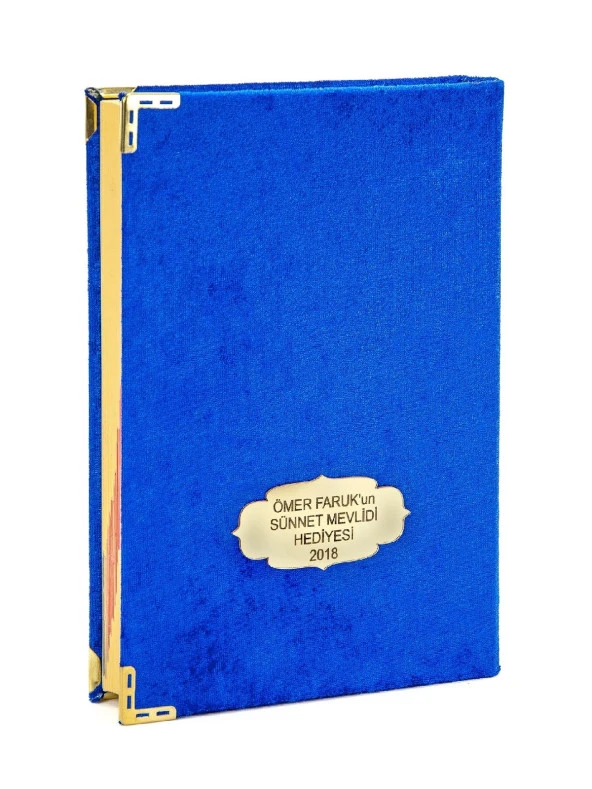 Kuranı Kerim - Kadife Kaplı - İsme Özel Plakalı - Orta Boy - Lacivert - Mealli Kuranı Kerim ürün görseli 1