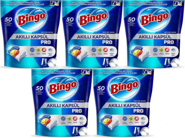 Bingo Akıllı Kapsül Pro Bulaşık Makinesi Deterjanı Tableti 250 Adet Limon Kokulu (5PK*50)