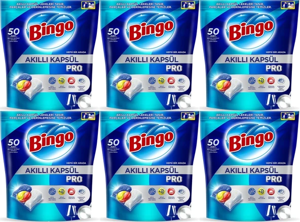 Bingo Akıllı Kapsül Pro Bulaşık Makinesi Deterjanı Tableti 300 Adet Limon Kokulu (6PK*50)