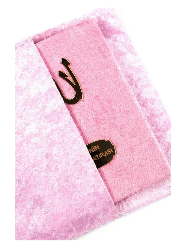 Kadife Kaplı Yasin Kitabı - Çanta Boy - İsme Özel Plakalı - Tesbihli - Keseli - Kutulu - Pembe Renk - Mevlit Hediyeliği - Resim 3